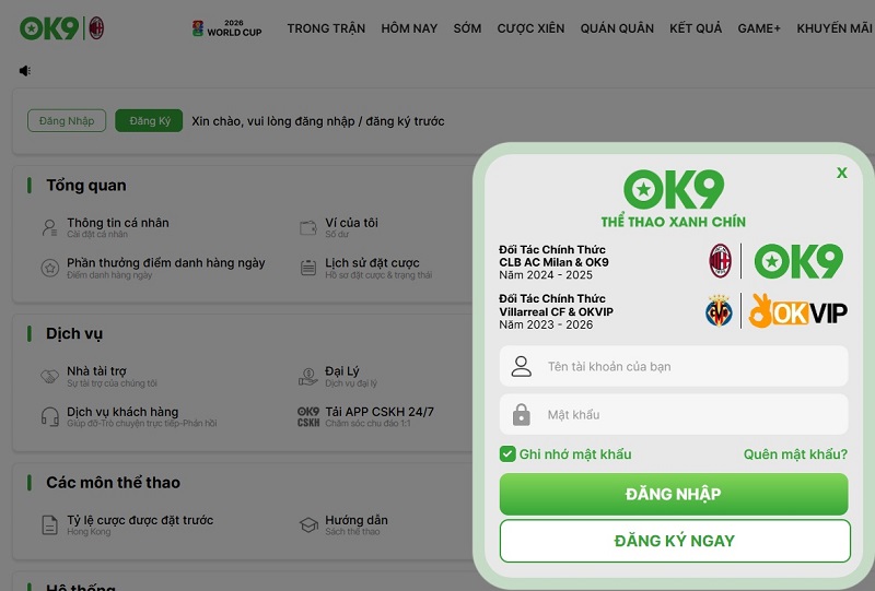 Hướng dẫn đăng nhập ok9